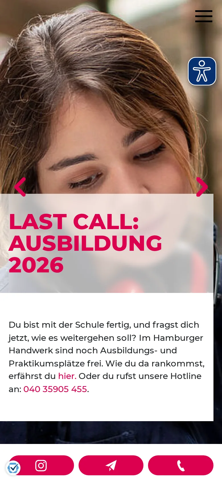 Mobile Startseite des Ausbildungsportals der Handwerkskammer Hamburg