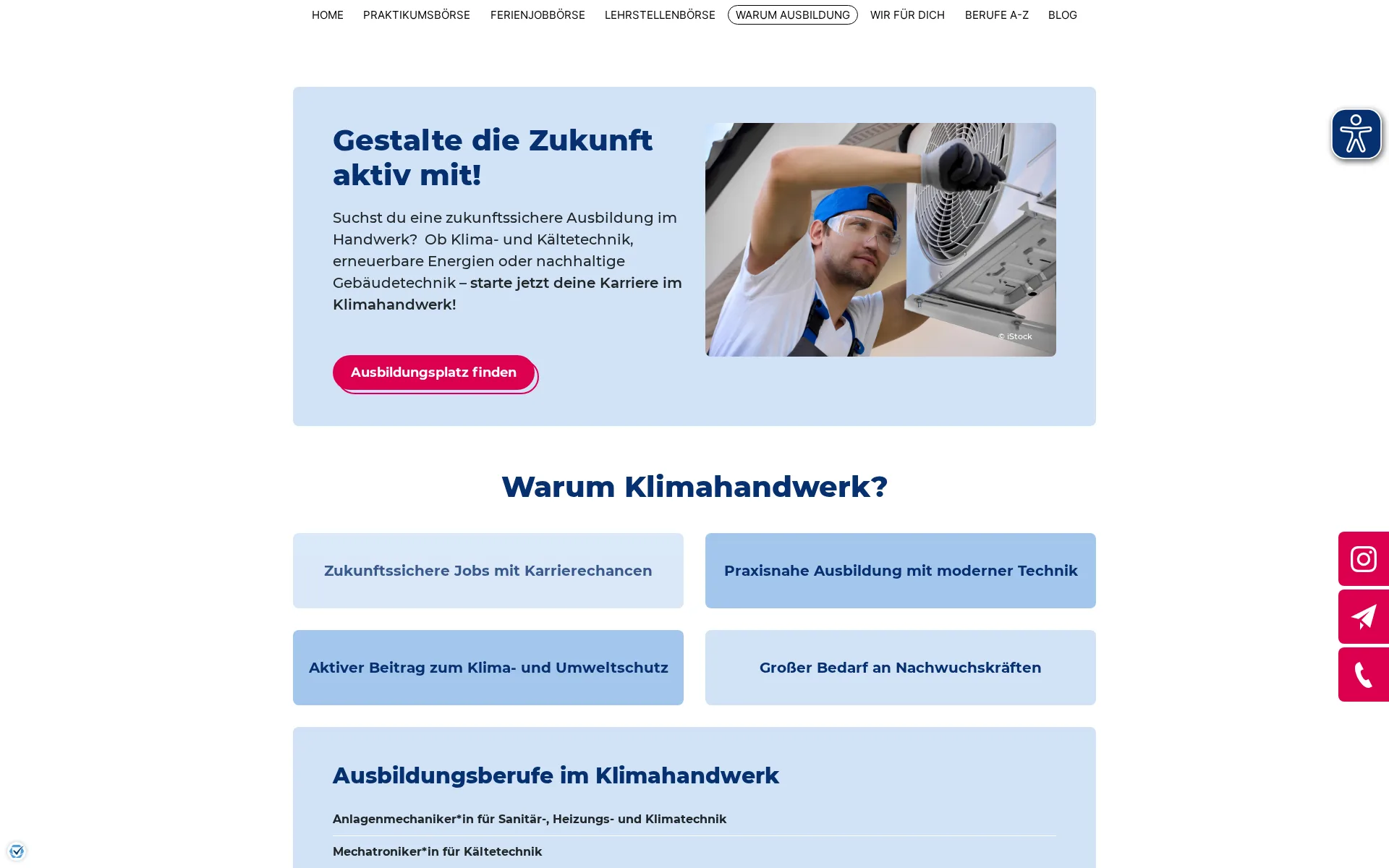 Themenstrecke zu Klimaberufen auf ausbildung-hamburg.de