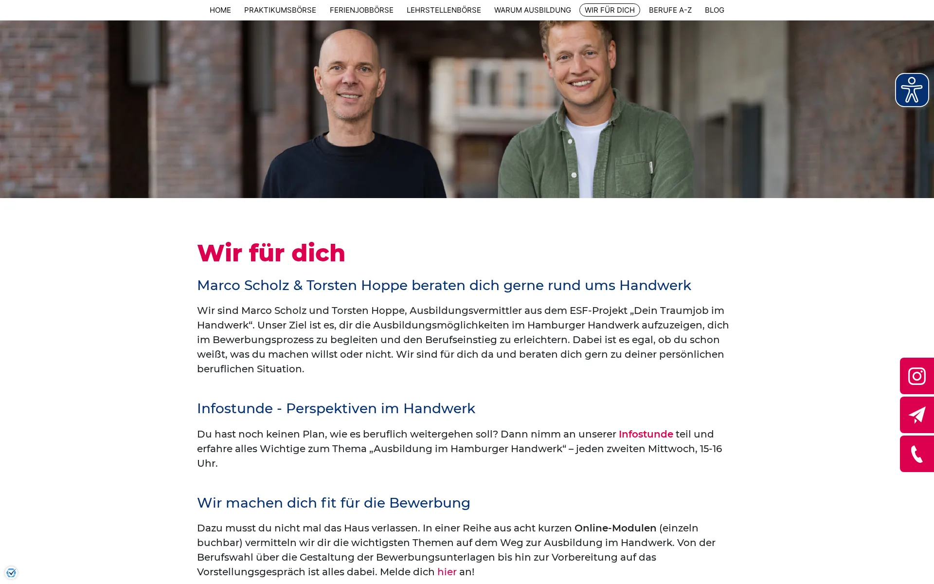 Beratungs- und Orientierungsangebote auf der Seite „Wir für dich“