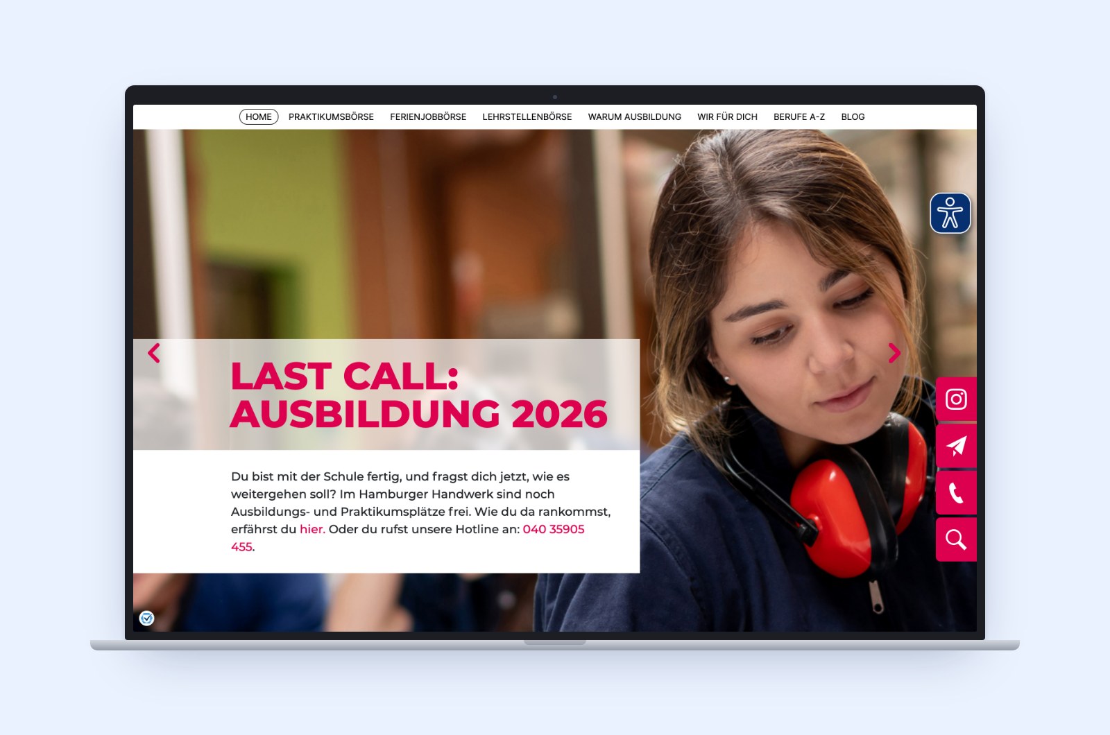 ausbildung-hamburg.de: Startseite auf einem Laptop