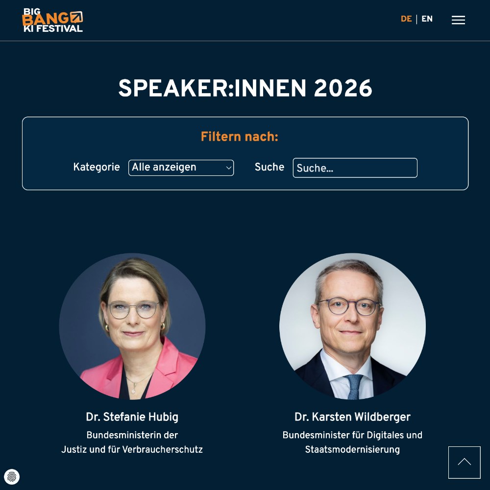 Big Bang KI Festival: Übersicht der Speaker