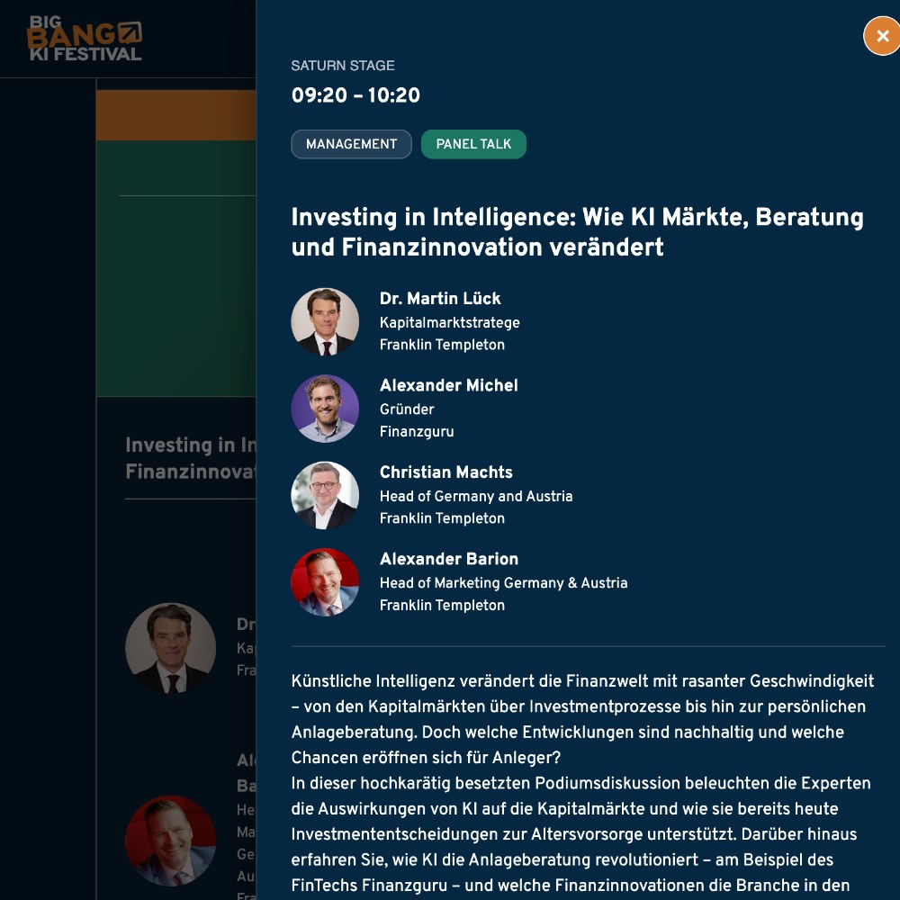 Big Bang KI Festival: Detailseite eines Vortrags