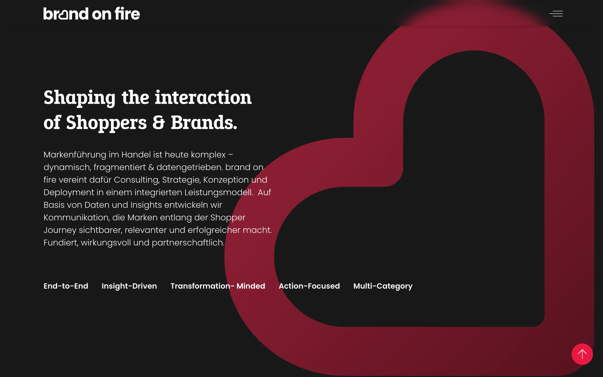 brand on fire: Startseitenabschnitt mit Positionierung und rotem Herzmotiv