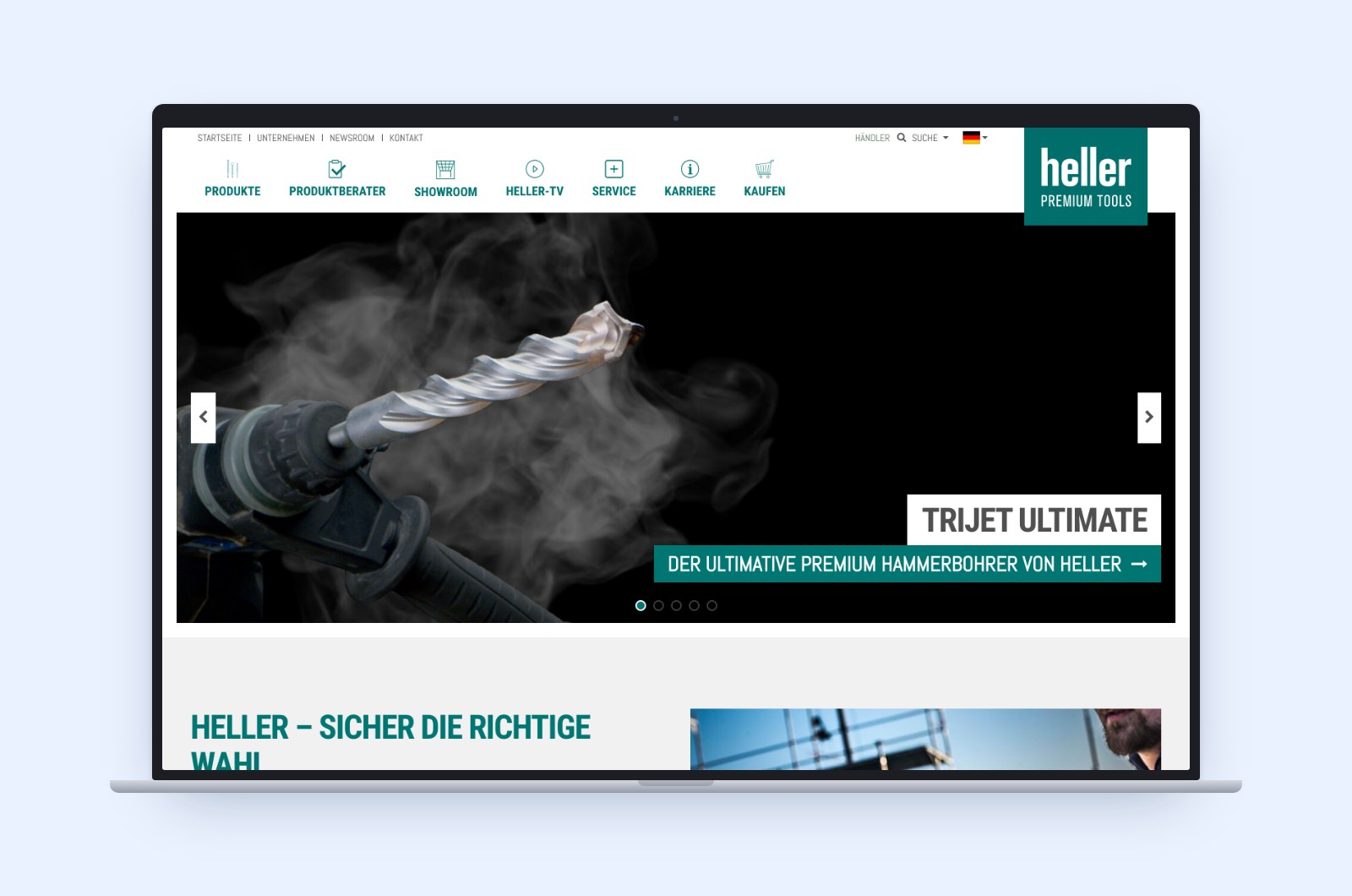 Heller Tools: Startseite auf einem Laptop
