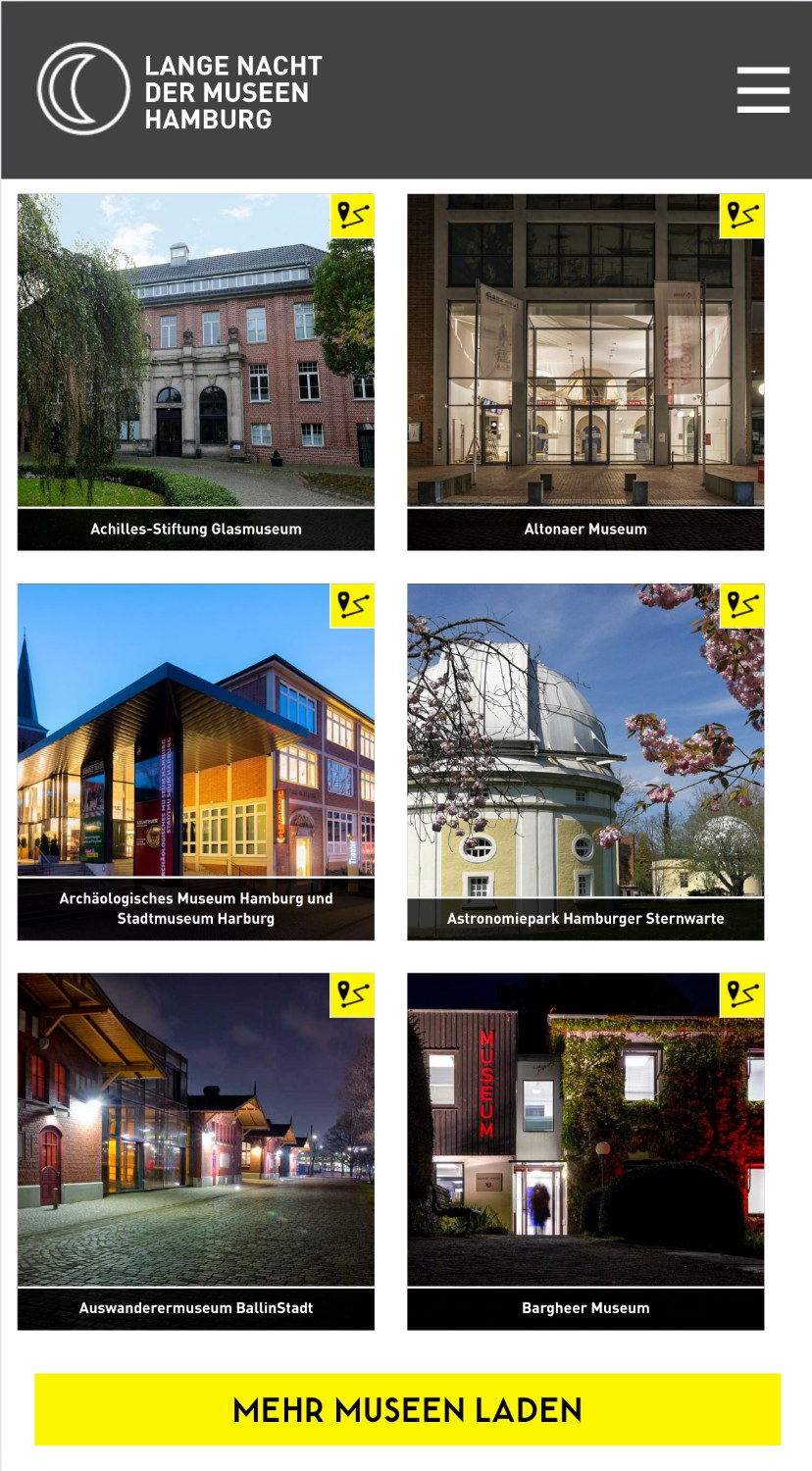 Lange Nacht der Museen: Museumskacheln in der mobilen Ansicht