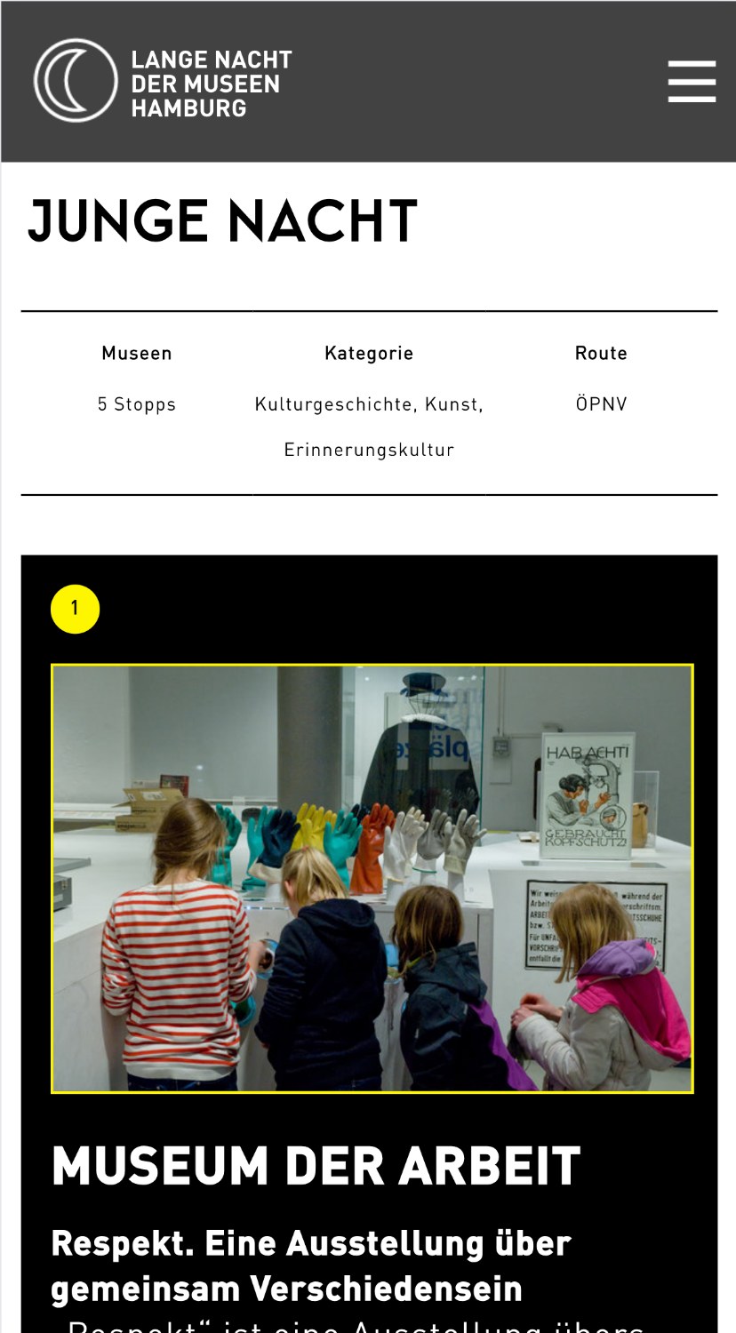 Lange Nacht der Museen: Routenplanung in der mobilen Ansicht