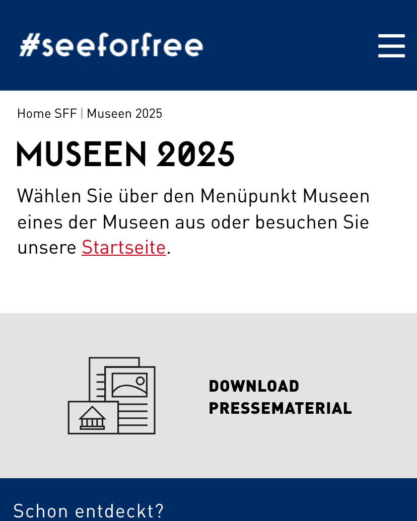 seeforfree: Museumsübersicht in der mobilen Ansicht