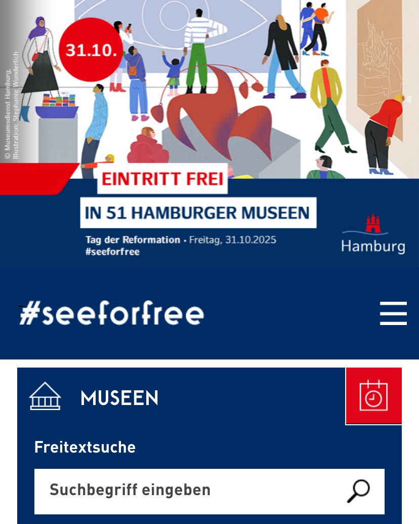 seeforfree: Startseite in der mobilen Ansicht
