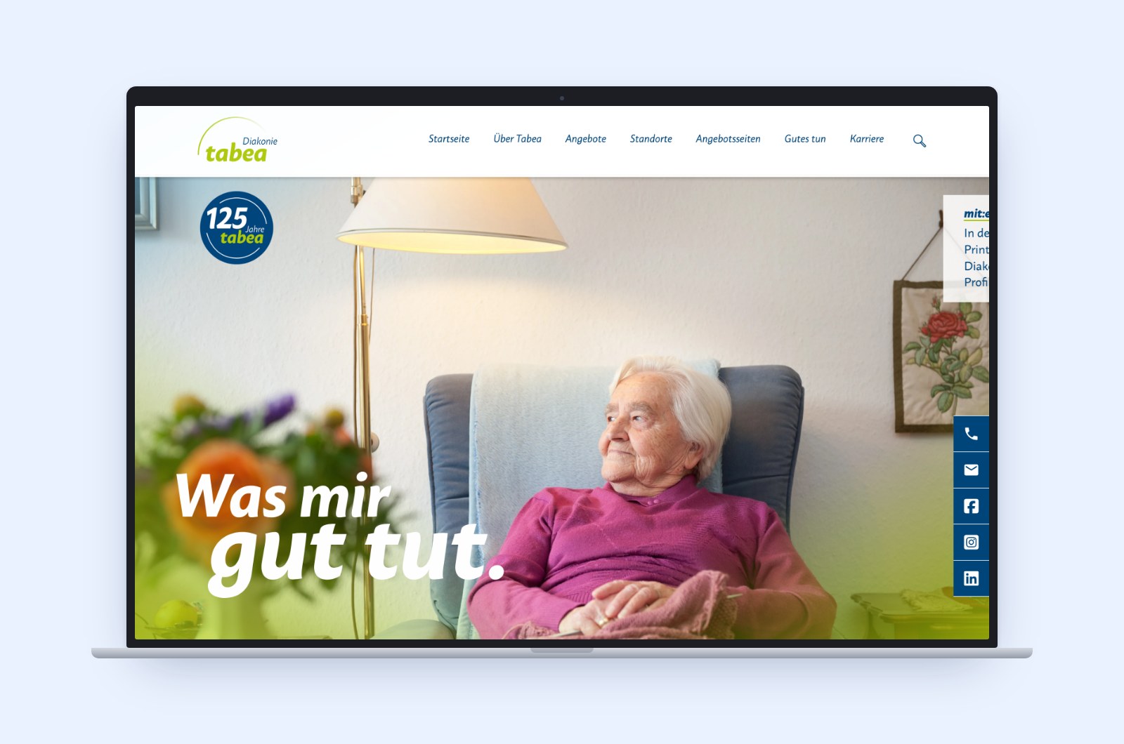 Tabea Diakonie: Startseite auf einem Laptop