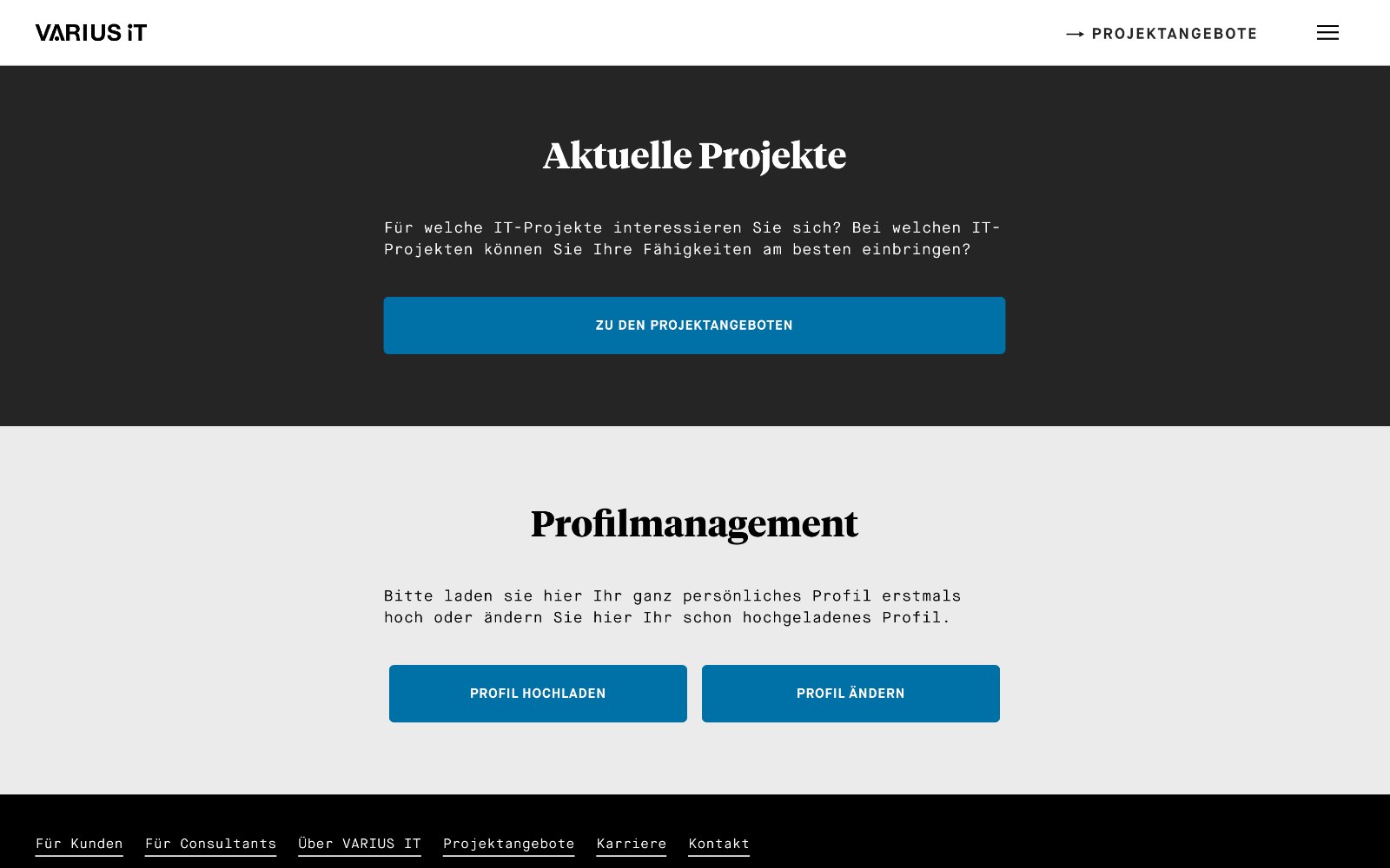 VARIUS IT: Bereich für Consultants mit Projektangeboten und Profilmanagement