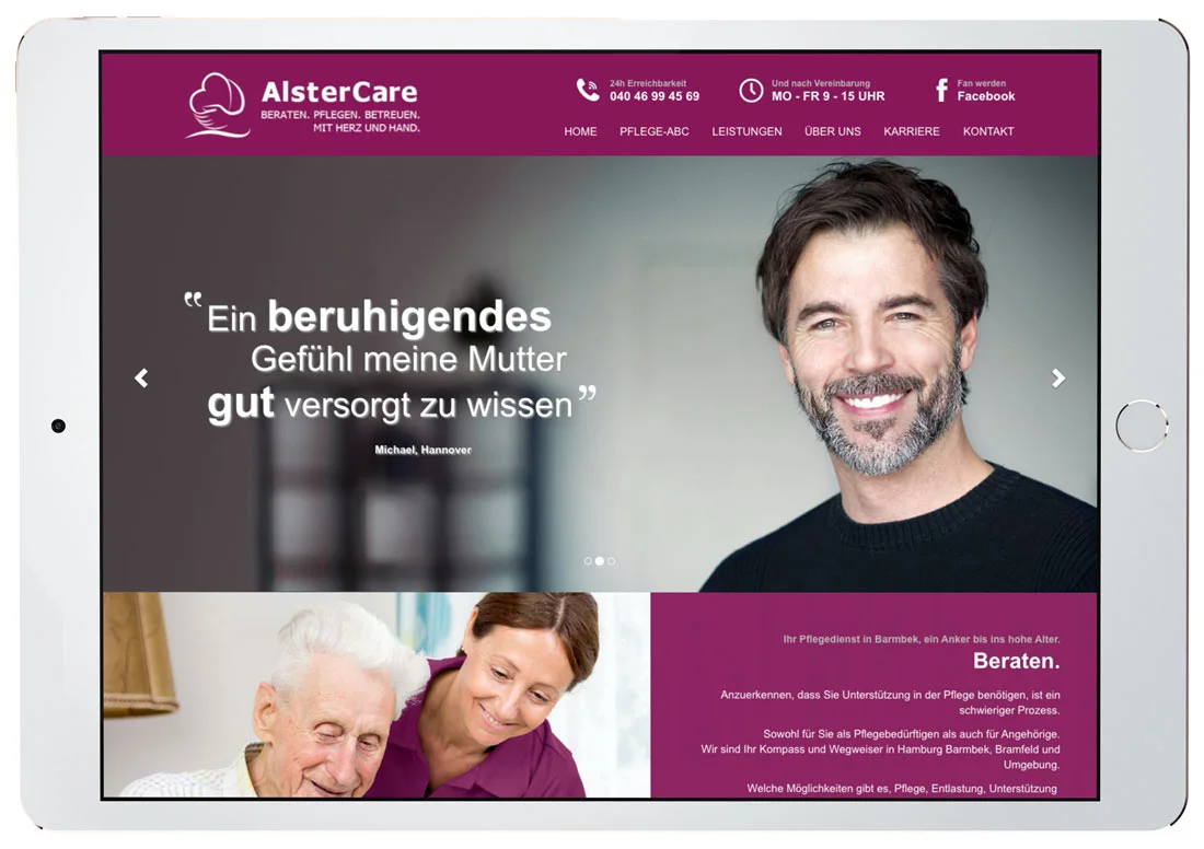 AlsterCare - Pflege mit Herz - TYPO3 Webseite - Referenz1